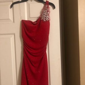 Red one shoulder dress